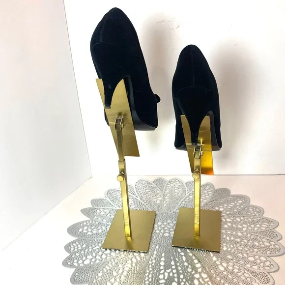 Vintage Tavoy Blk Velvet Rhinestone Pleated Fan Pointed Toe Stiletto Pumps Heel - Picture 8 of 10